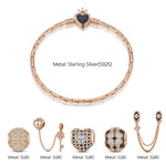 Sterling Silver Valentine's Day Charms Bracelet Set With Enamel In Rose Gold Plated (Includes bracelet and all charms shown)