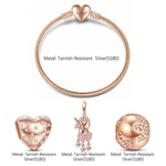 Romantic Love Tarnish-resistant Silver Charms Bracelet Set In Rose Gold Plated (Includes bracelet and all charms shown)