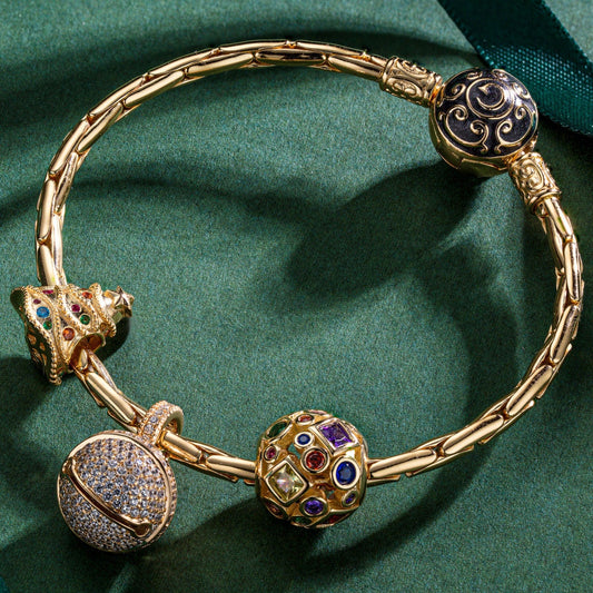 gona- Sterling Silver Colorful and lively Christmas Charms Bracelet Set In 14K Gold Plated (Includes bracelet and all charms shown)