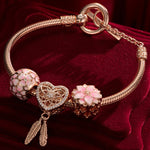 Pink Lovers Tarnish-resistant Silver Charms Bracelet Set With Enamel In Rose Gold Plated