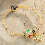 Sterling Silver Lucky Mahjong Charms Bracelet Set With Enamel In 14K Gold Plated