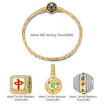 Sterling Silver Lucky Mahjong Charms Bracelet Set With Enamel In 14K Gold Plated (Includes bracelet and all charms shown)