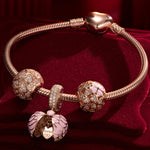 Lucky Love Tarnish-resistant Silver Charms Bracelet Set With Enamel In Rose Gold Plated