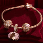Lucky Love Tarnish-resistant Silver Charms Bracelet Set With Enamel In Rose Gold Plated (Includes bracelet and all charms shown)