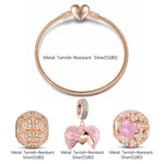 Lucky Love Tarnish-resistant Silver Charms Bracelet Set With Enamel In Rose Gold Plated (Includes bracelet and all charms shown)