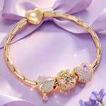 Sterling Silver June Birthday Stone Charms Bracelet Set In 14K Gold Plated (Includes bracelet and all charms shown)