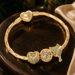Sterling Silver August Birthday Stone Charms Bracelet Set In 14K Gold Plated (Includes bracelet and all charms shown)