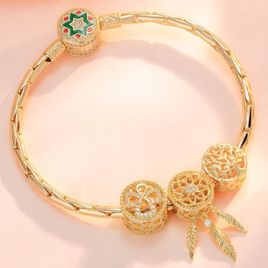 gona- Sterling Silver Lucky Girl Charms Bracelet Set With Enamel In 14K Gold Plated (Includes bracelet and all charms shown)