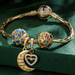 Sterling Silver Moon And Star Charms Bracelet Set With Enamel In 14K Gold Plated