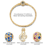 Sterling Silver Moon And Star Charms Bracelet Set With Enamel In 14K Gold Plated