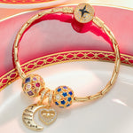Sterling Silver Moon And Star Charms Bracelet Set With Enamel In 14K Gold Plated (Includes bracelet and all charms shown)