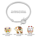 Sterling Silver Animals Party Charms Bracelet Set With Enamel In 14K Gold Plated