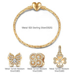 Sterling Silver Spring Garden Charms Bracelet Set In 14K Gold Plated (Includes bracelet and all charms shown)
