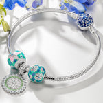 Sterling Silver Mystic Meadows Charms Bracelet Set With Enamel In White Gold Plated (Includes bracelet and all charms shown)