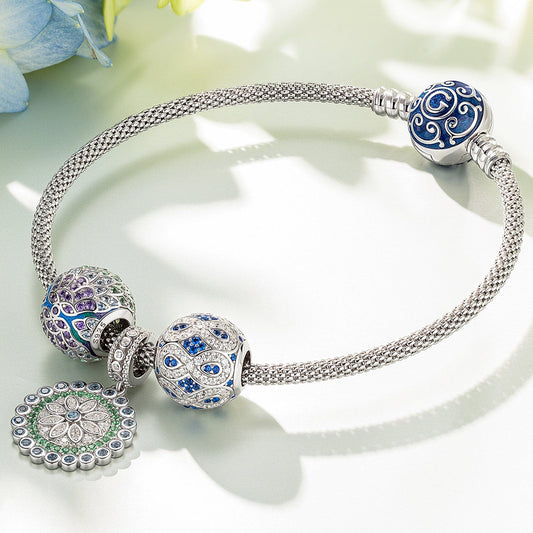 gon- Sterling Silver Infinite Spring Charms Bracelet Set With Enamel In White Gold Plated