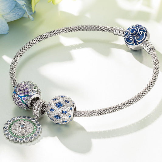 gona- Sterling Silver Infinite Spring Charms Bracelet Set With Enamel In White Gold Plated