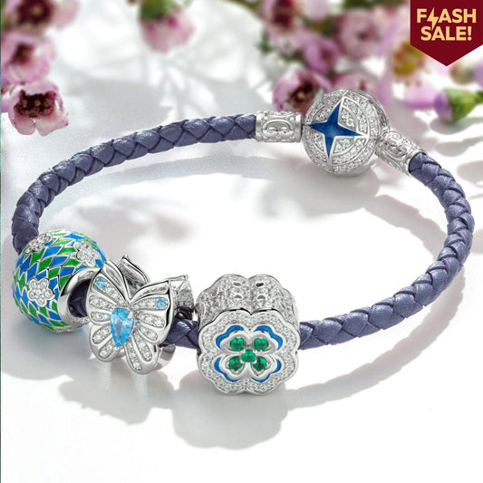 gona- Sterling Silver Secret Garden Charms Bracelet Set With Enamel In White Gold Plated (Includes bracelet and all charms shown)