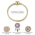 Sterling Silver Amethyst Dreams Charms Bracelet Set With Enamel In 14K Gold Plated (Includes bracelet and all charms shown)