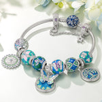 Sterling Silver Emerald Flutter Charms Bracelet Set With Enamel In White Gold Plated