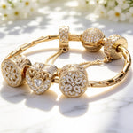 Sterling Silver Golden Love for Mom Charms Bracelet Set In 14K Gold Plated (Includes bracelet and all charms shown)