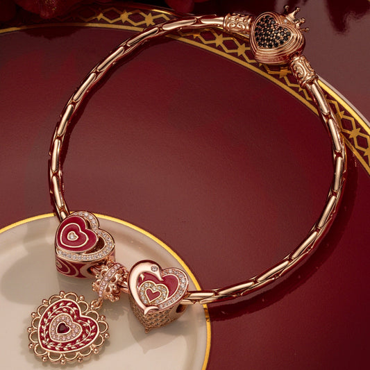 gona- Sterling Silver Loving Embrace Charms Bracelet Set With Enamel In Rose Gold Plated (Includes bracelet and all charms shown)