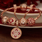 Sterling Silver Monaco Red Clover Charms Bracelet Set With Enamel In Rose Gold Plated (Includes bracelet and all charms shown)