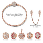 Sterling Silver Monaco Red Clover Charms Bracelet Set With Enamel In Rose Gold Plated