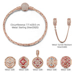 Sterling Silver Monaco Red Clover Charms Bracelet Set With Enamel In Rose Gold Plated (Includes bracelet and all charms shown)