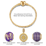 Sterling Silver Purple Story Charms Bracelet Set With Enamel In 14K Gold Plated