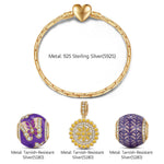 Sterling Silver Purple Story Charms Bracelet Set With Enamel In 14K Gold Plated (Includes bracelet and all charms shown)
