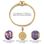 Sterling Silver Purple Story Charms Bracelet Set With Enamel In 14K Gold Plated