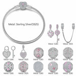 Sterling Silver Romantic Rose Clover Charms Bracelet Set In White Gold Plated (Includes bracelet and all charms shown)
