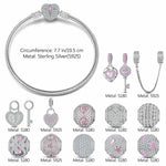 Sterling Silver Romantic Rose Clover Charms Bracelet Set In White Gold Plated (Includes bracelet and all charms shown)