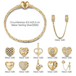 Sterling Silver Golden Heart Charms Bracelet Set In 14K Gold Plated