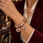 Sterling Silver My Heart, My Love Bamboo Chain Charms Bracelet Set With Enamel In Rose Gold Plated (Includes bracelet and all charms shown)