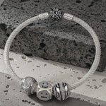 Sterling Silver XL Size TARS Charms Bracelet Set With Enamel In White Gold Plated For Men