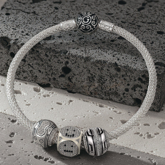 gon- Sterling Silver XL Size TARS Charms Bracelet Set With Enamel In White Gold Plated For Men