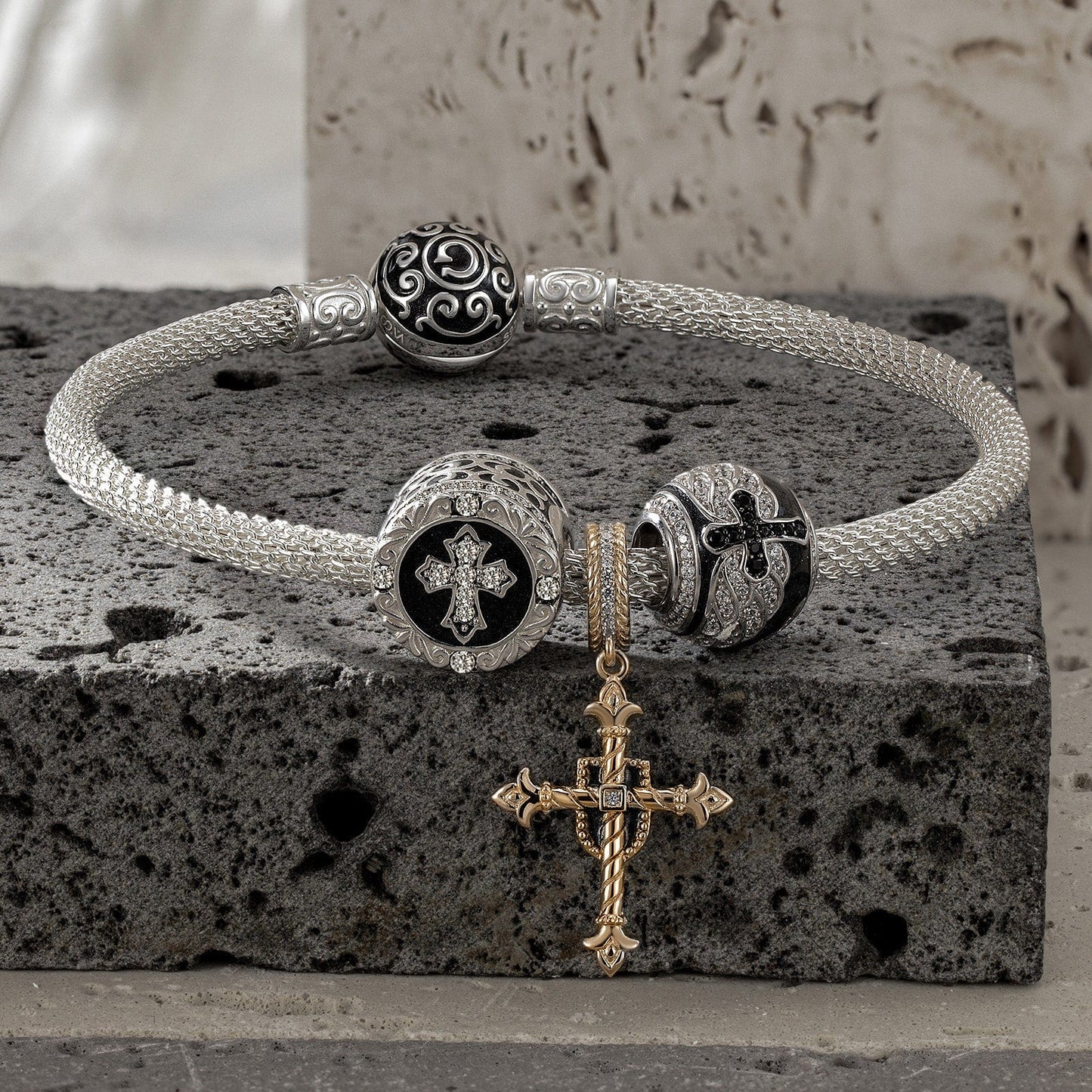 Sterling Silver XL Size The Eyes of God Charms Bracelet Set With Enamel In White Gold Plated For Men