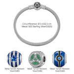 Sterling Silver XL Size StarDrive Charms Bracelet Set With Enamel In White Gold Plated For Men