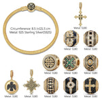 Sterling Silver XL Size Byzantine Court Charms Bracelet Set With Enamel In 14K Gold Plated For Men