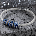 Sterling Silver Cyberpower XL Size Charms Bracelet Set With Enamel In White Gold Plated For Men