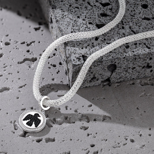 gona- Sterling Silver Thunderbird XL Size Charms Necklace Set With Enamel In White Gold Plated For Men