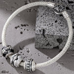Sterling Silver XL Size Life and Recovery Charms Bracelet Set With Enamel In White Gold Plated For Men