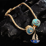 Sterling Silver Voyage Charms Bracelet Set With Enamel In 14K Gold Plated