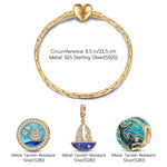 Sterling Silver Voyage Charms Bracelet Set With Enamel In 14K Gold Plated (Includes bracelet and all charms shown)