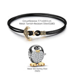 Sterling Silver Happy Penguin Leather Charms Bracelet Set With Enamel In Two-Tone Plating