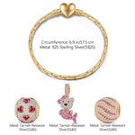 Sterling Silver Pink Mermaid Fish Charms Bracelet Set With Enamel In 14K Gold Plated (Includes bracelet and all charms shown)