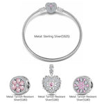 Sterling Silver Dream Crystals Charms Bracelet Set With Enamel In White Gold Plated (Includes bracelet and all charms shown)