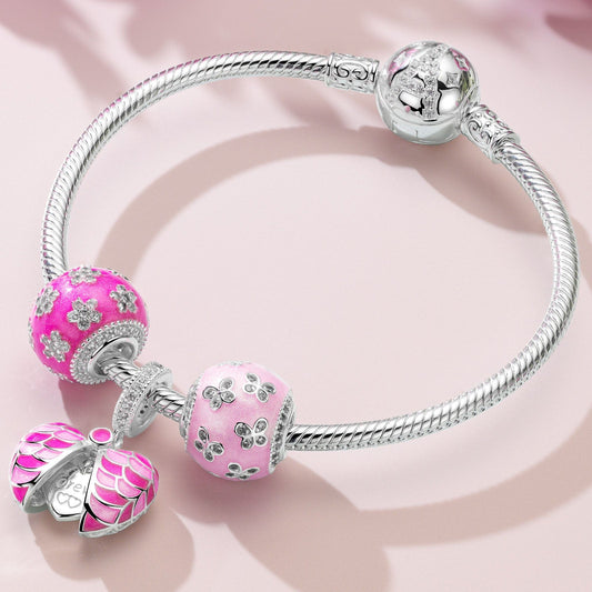 gon- Sterling Silver Barbie Love Charms Bracelet Set With Enamel In White Gold Plated