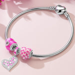 Sterling Silver I Love Barbie Charms Bracelet Set With Enamel In White Gold Plated